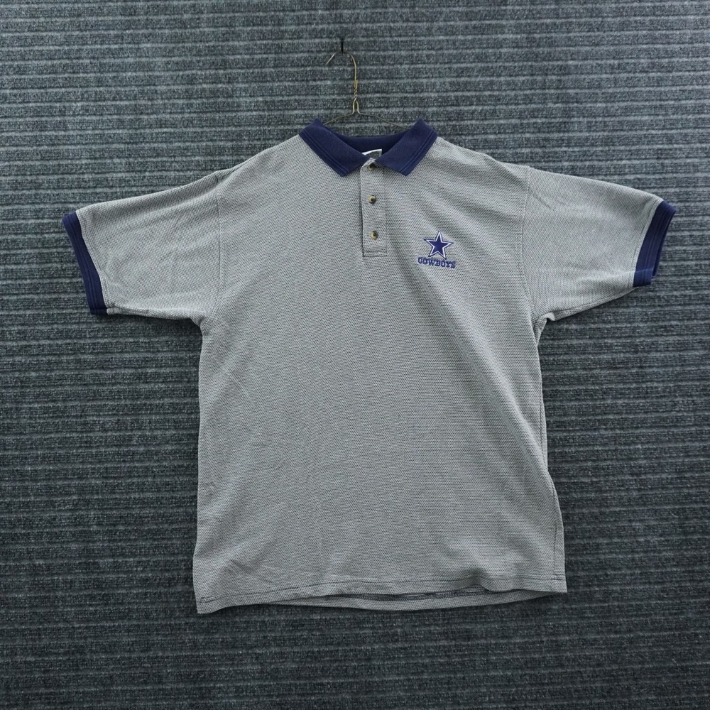 True Fan Dallas Cowboys Polo Shirt Mens Medium Grey Navy Blue Embroidered Logo